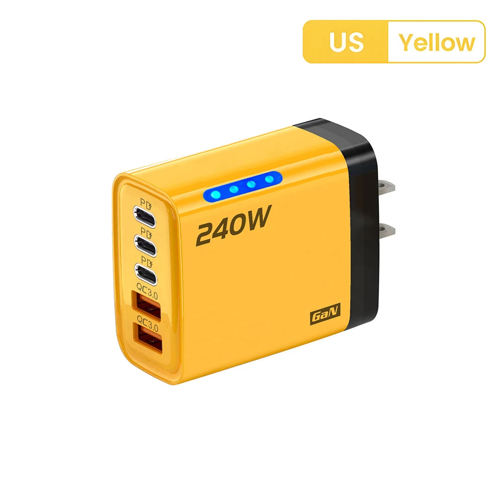 240W GaN 5 in 1 USB C Charger Fast Charging Phone Charger Power Adapter Type C EU/US Plug Wall Charger For iPhone Samsung Xiaomi